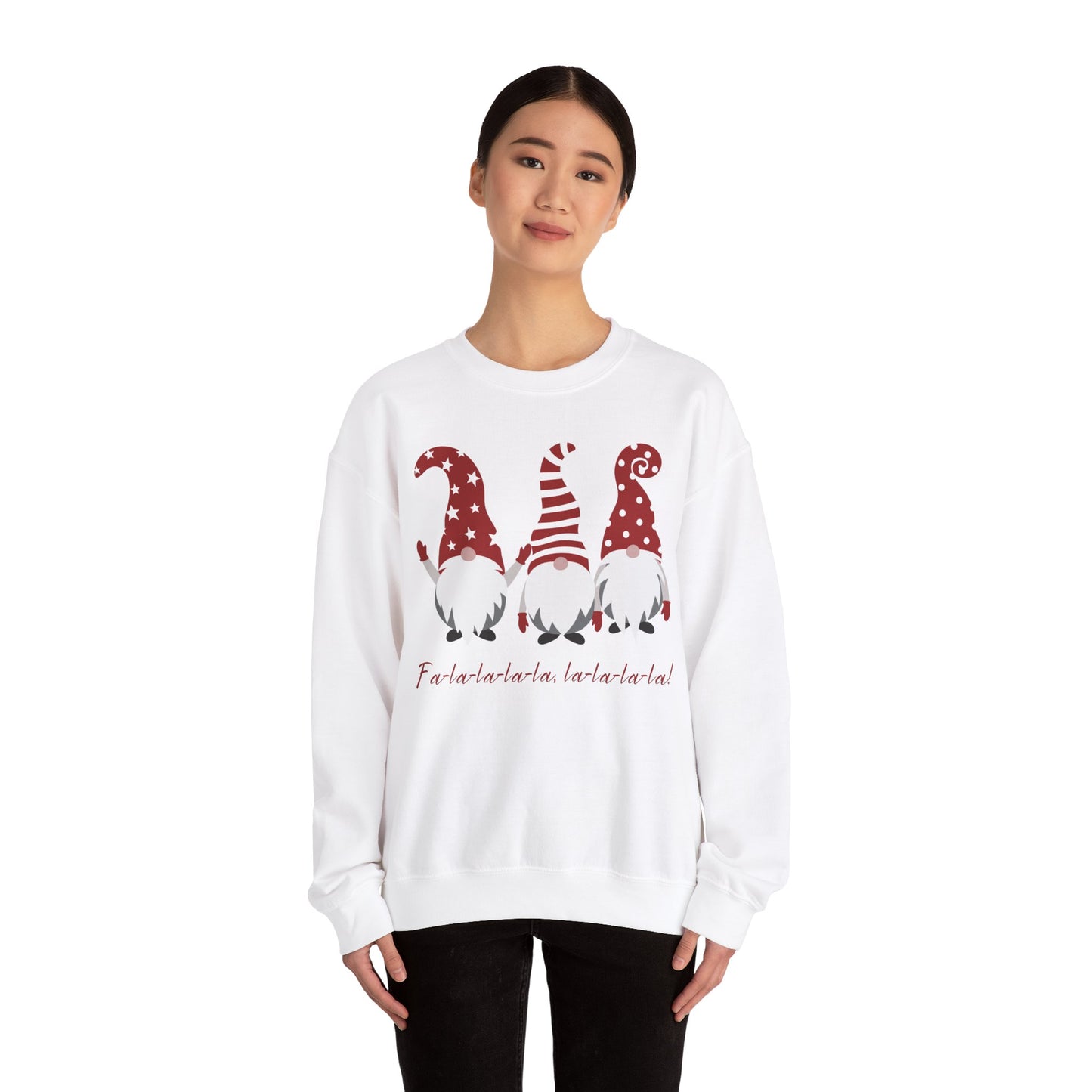Falalalala Red and White Gnome Christmas Unisex Heavy Blend™ Crewneck Sweatshirt