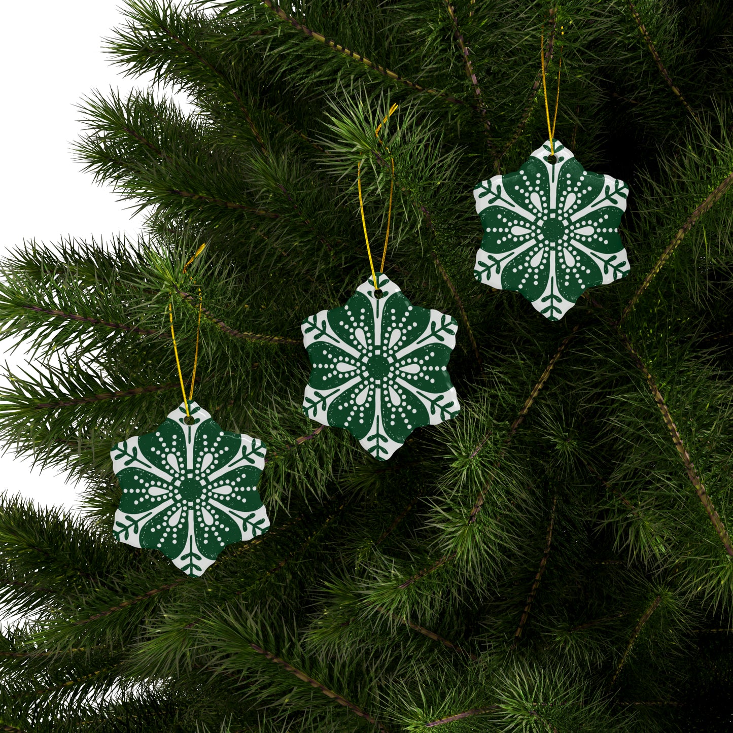 Floral Dots Scandinavian Christmas Ceramic Ornaments (1pc, 3pcs, 5pcs, 10pcs)
