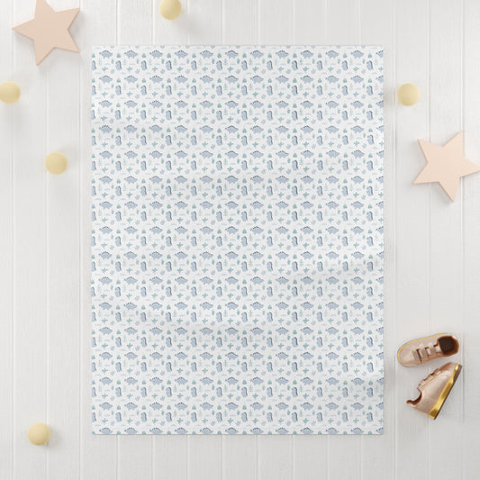 Cute and Cuddly Blue and Green Happy Dinosaur Soft Fleece Baby Blanket