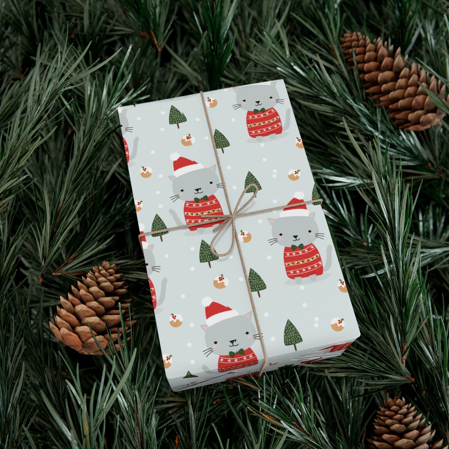 Gray Cat Christmas Gift Wrap Papers