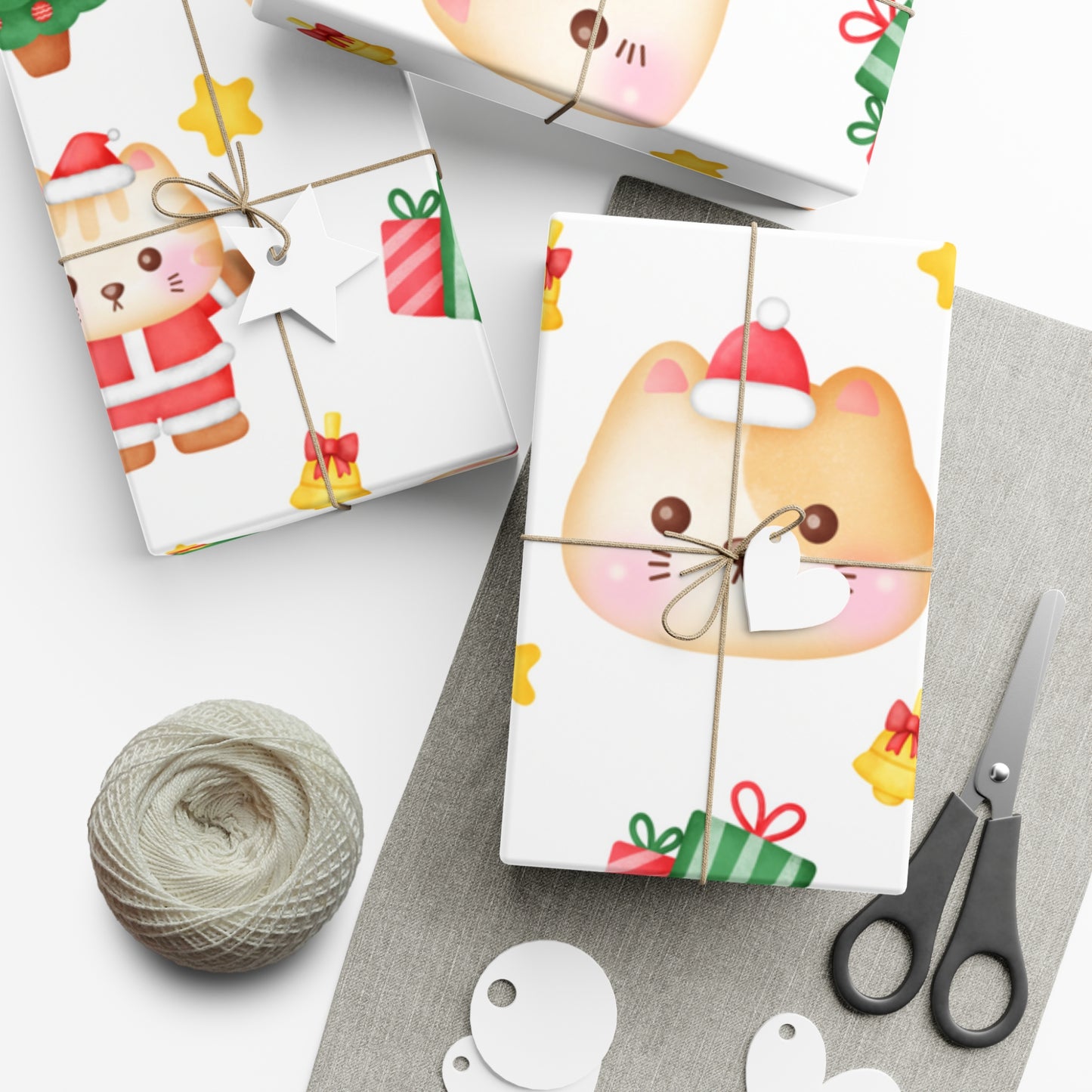 Yellow and White Cat Christmas Gift Wrap Papers