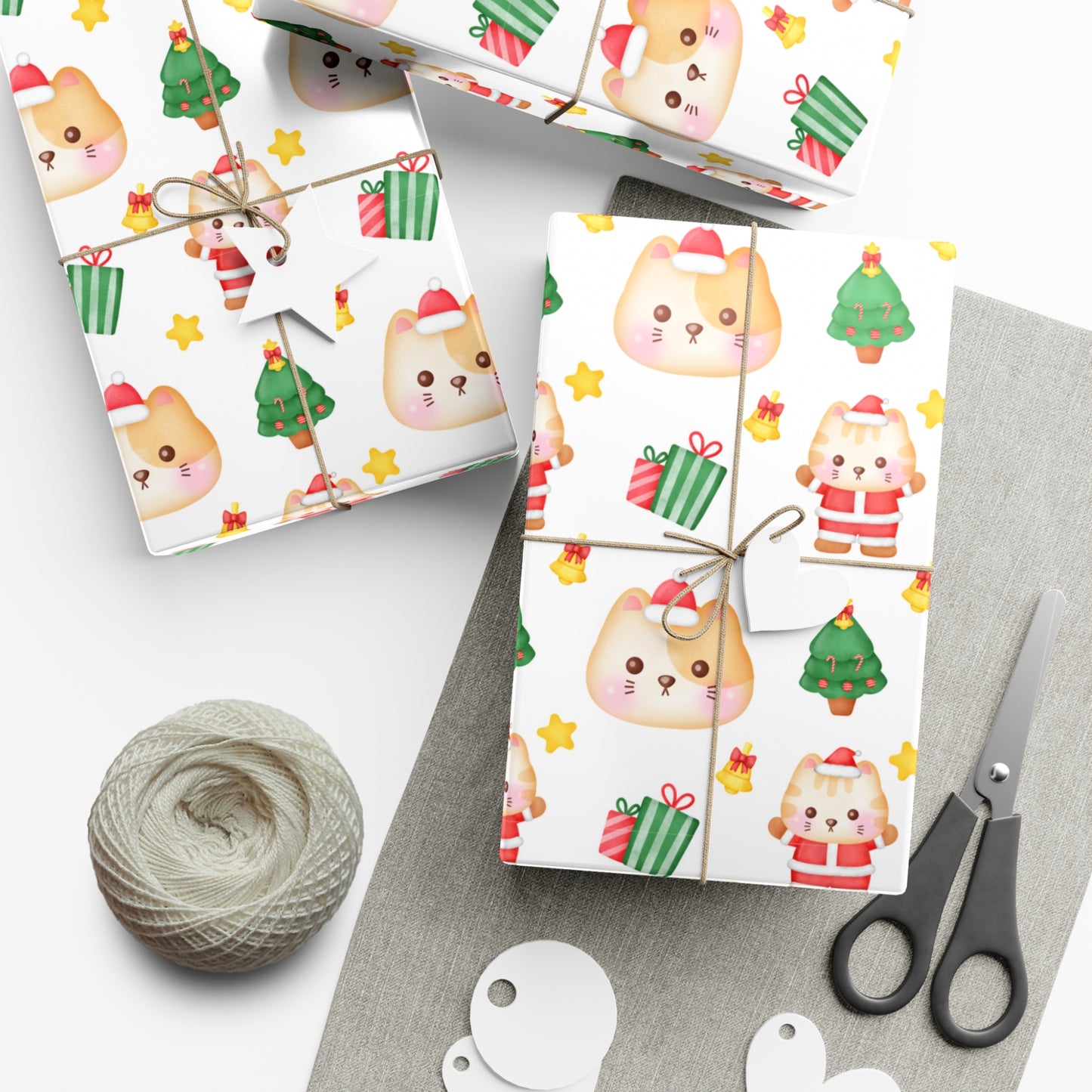 Yellow and White Cat Christmas Gift Wrap Papers