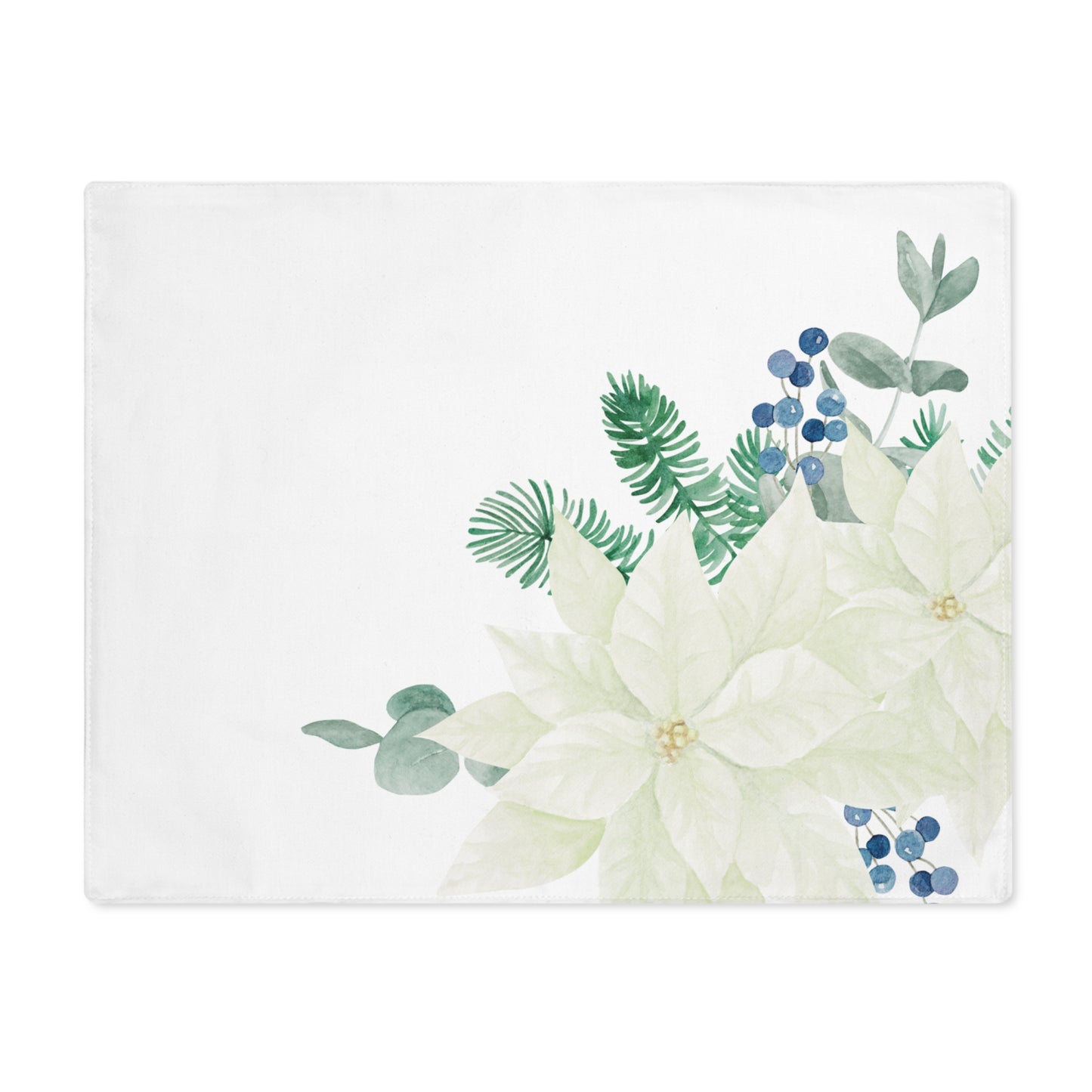 White and Blue Poinsettia Christmas Placemat, 1pc