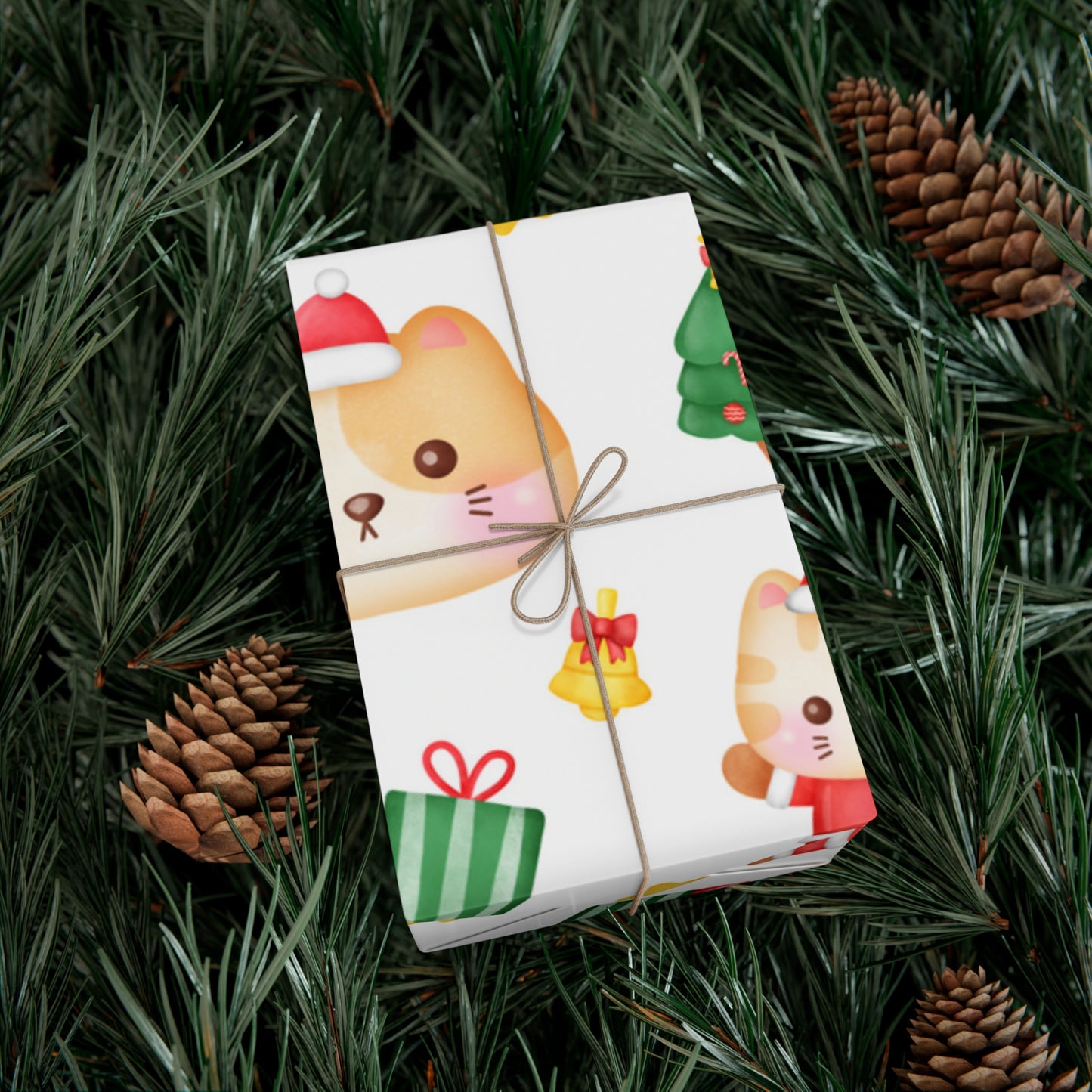 Yellow and White Cat Christmas Gift Wrap Papers