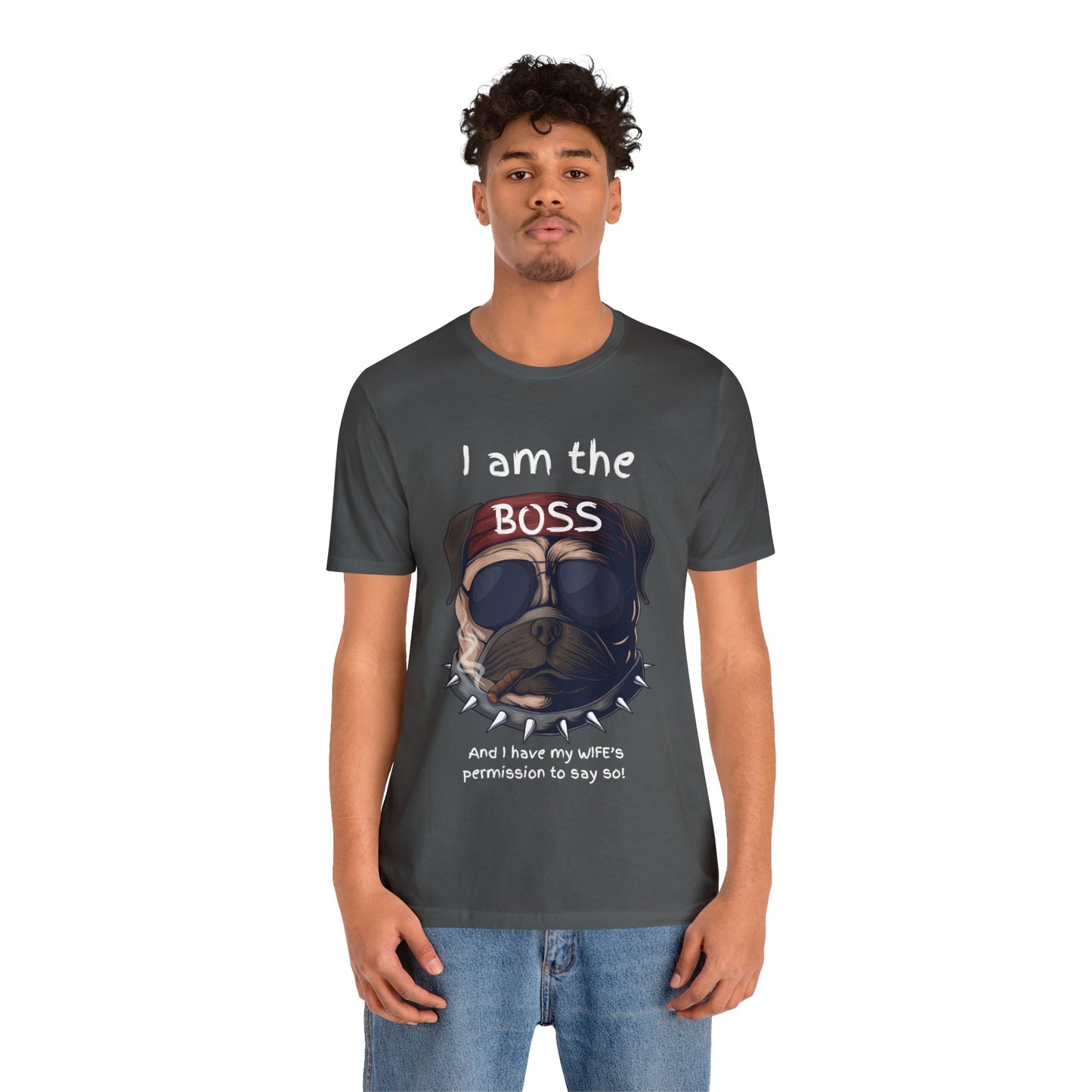 I am the boss and I have my wifes permission to say so Mens Funny Graphic Jersey Short Sleeve Tee