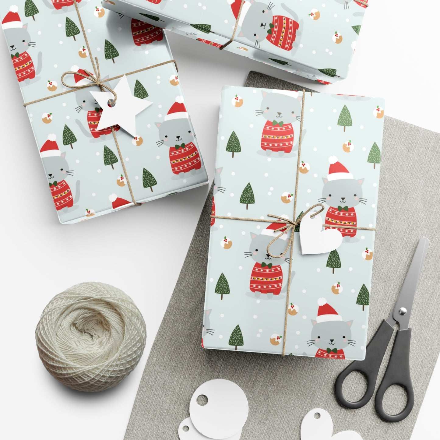 Gray Cat Christmas Gift Wrap Papers