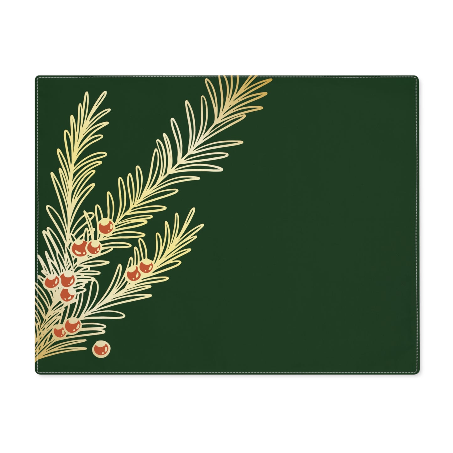 Green and Gold Holly and Berries Christmas Placemat, 1pc