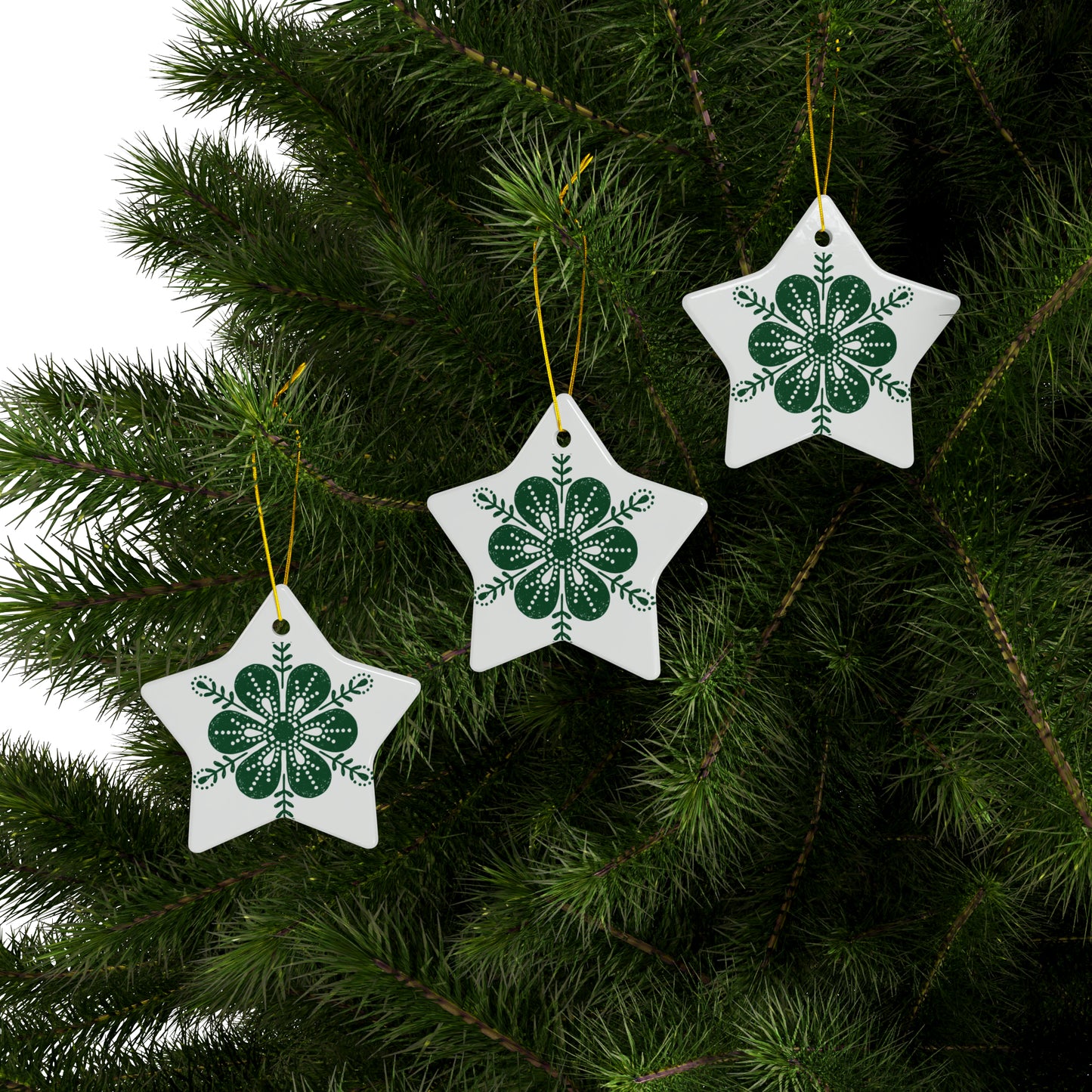 Floral Dots Scandinavian Christmas Ceramic Ornaments (1pc, 3pcs, 5pcs, 10pcs)