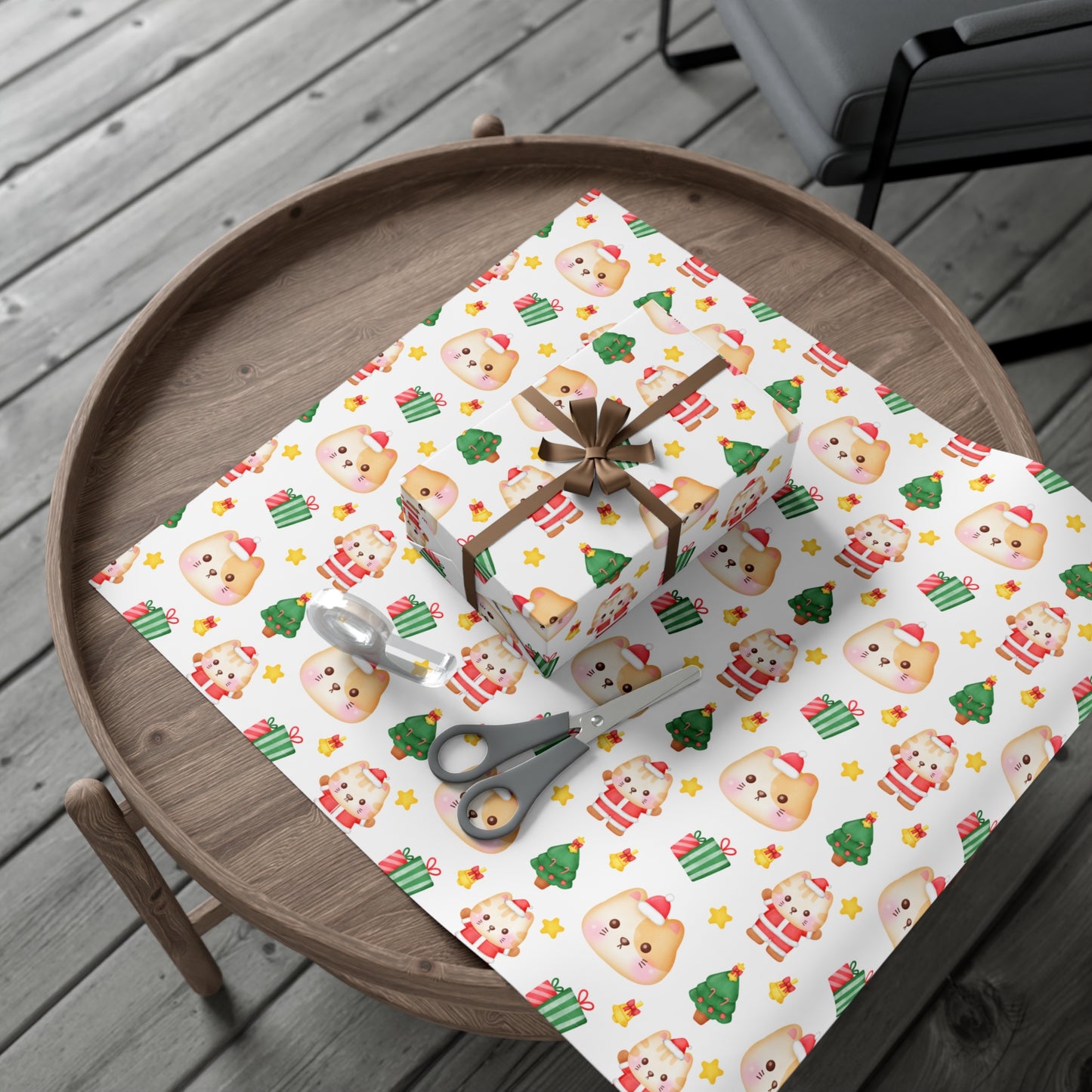 Yellow and White Cat Christmas Gift Wrap Papers