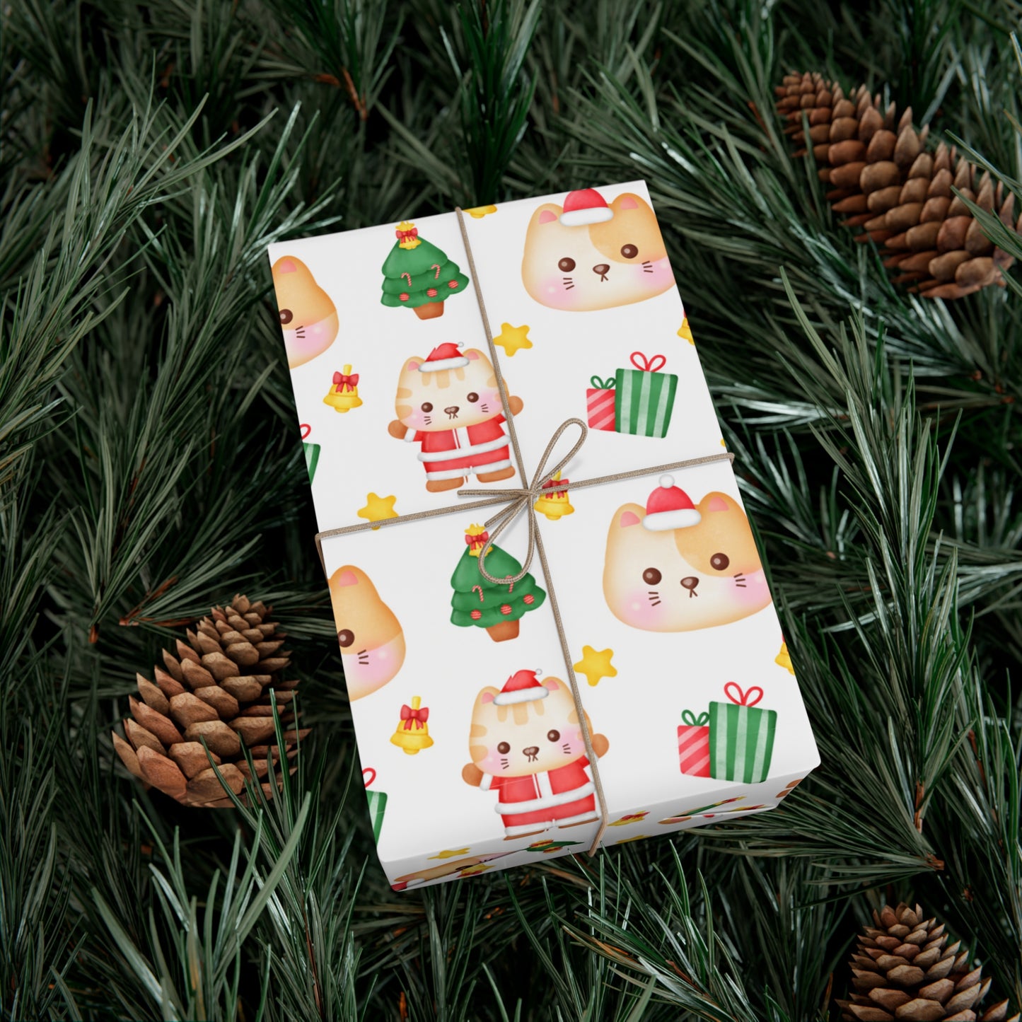Yellow and White Cat Christmas Gift Wrap Papers