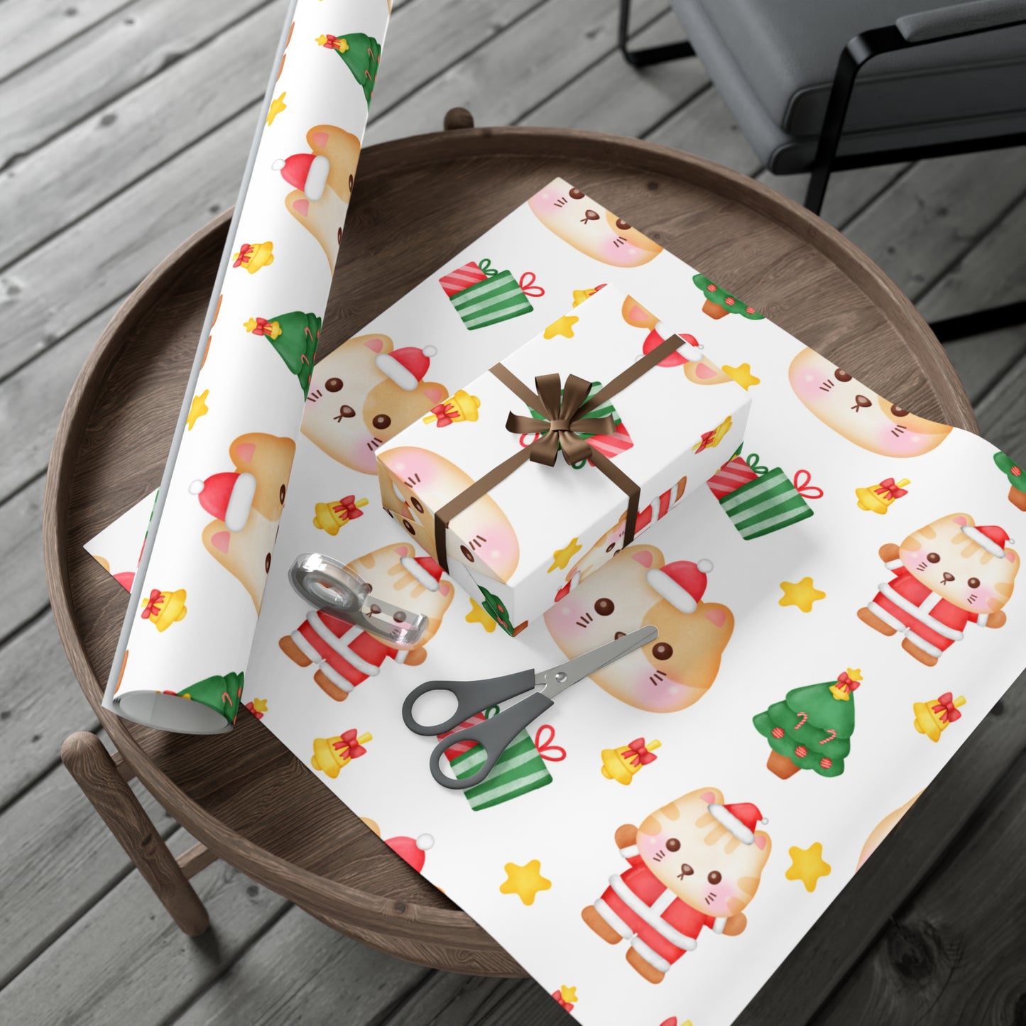 Yellow and White Cat Christmas Gift Wrap Papers