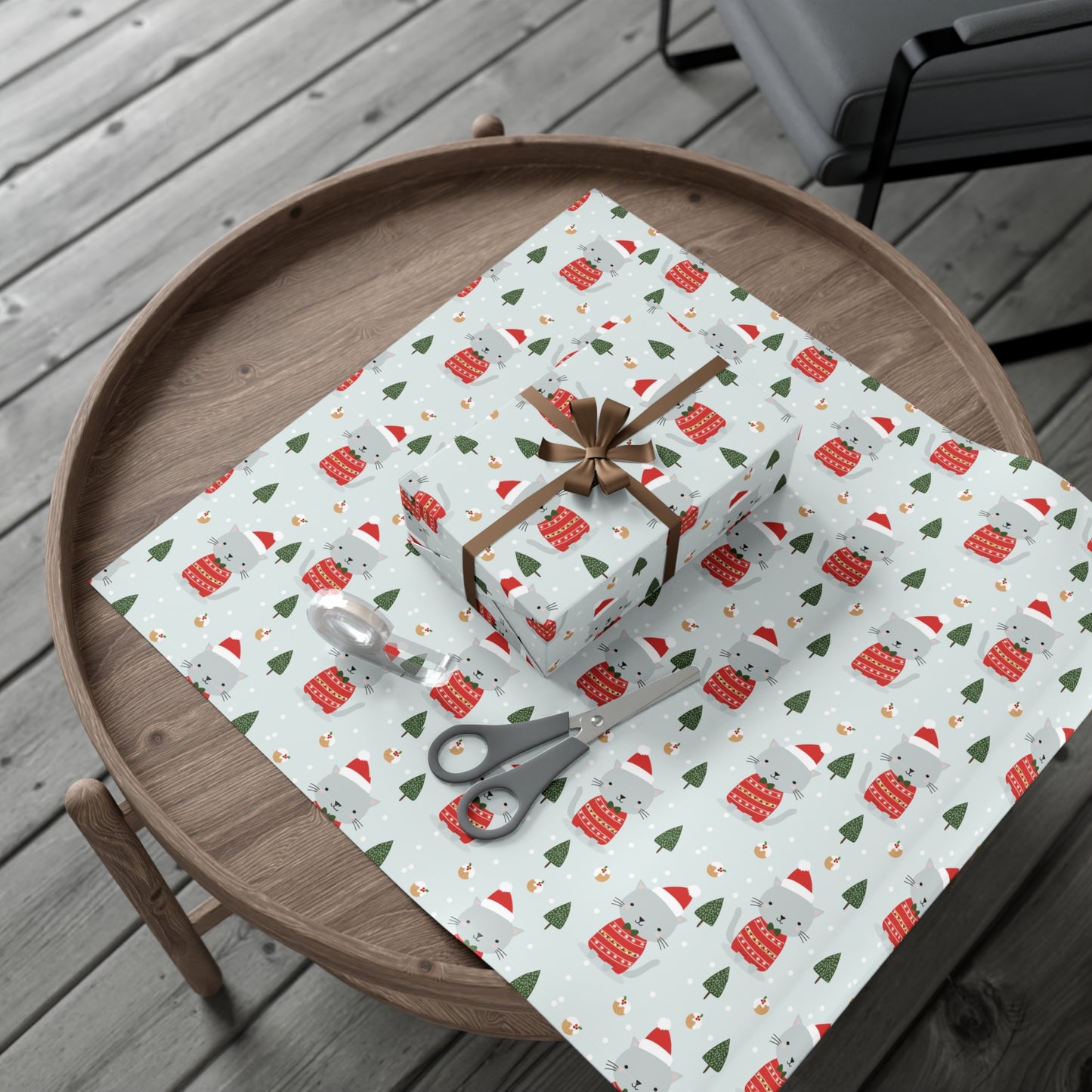 Gray Cat Christmas Gift Wrap Papers