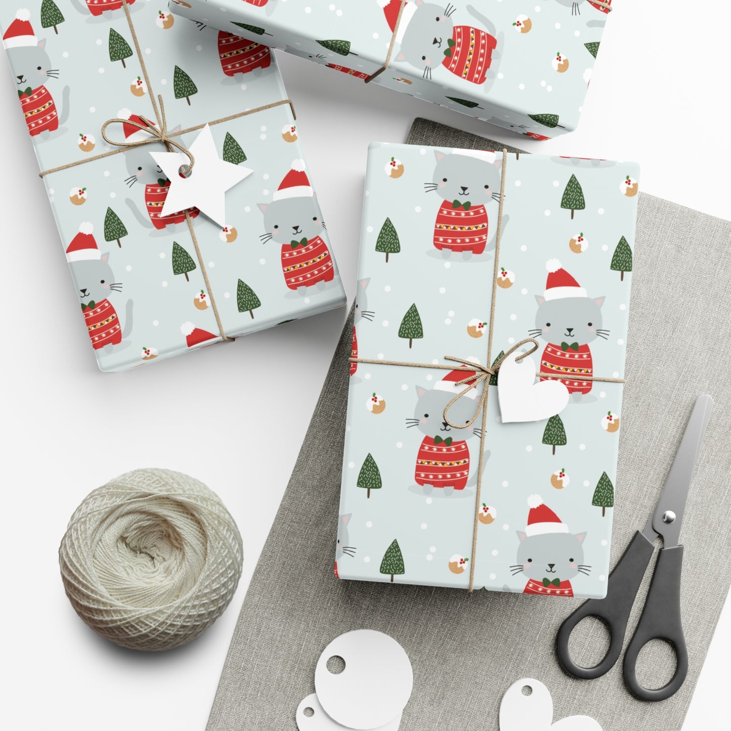 Gray Cat Christmas Gift Wrap Papers