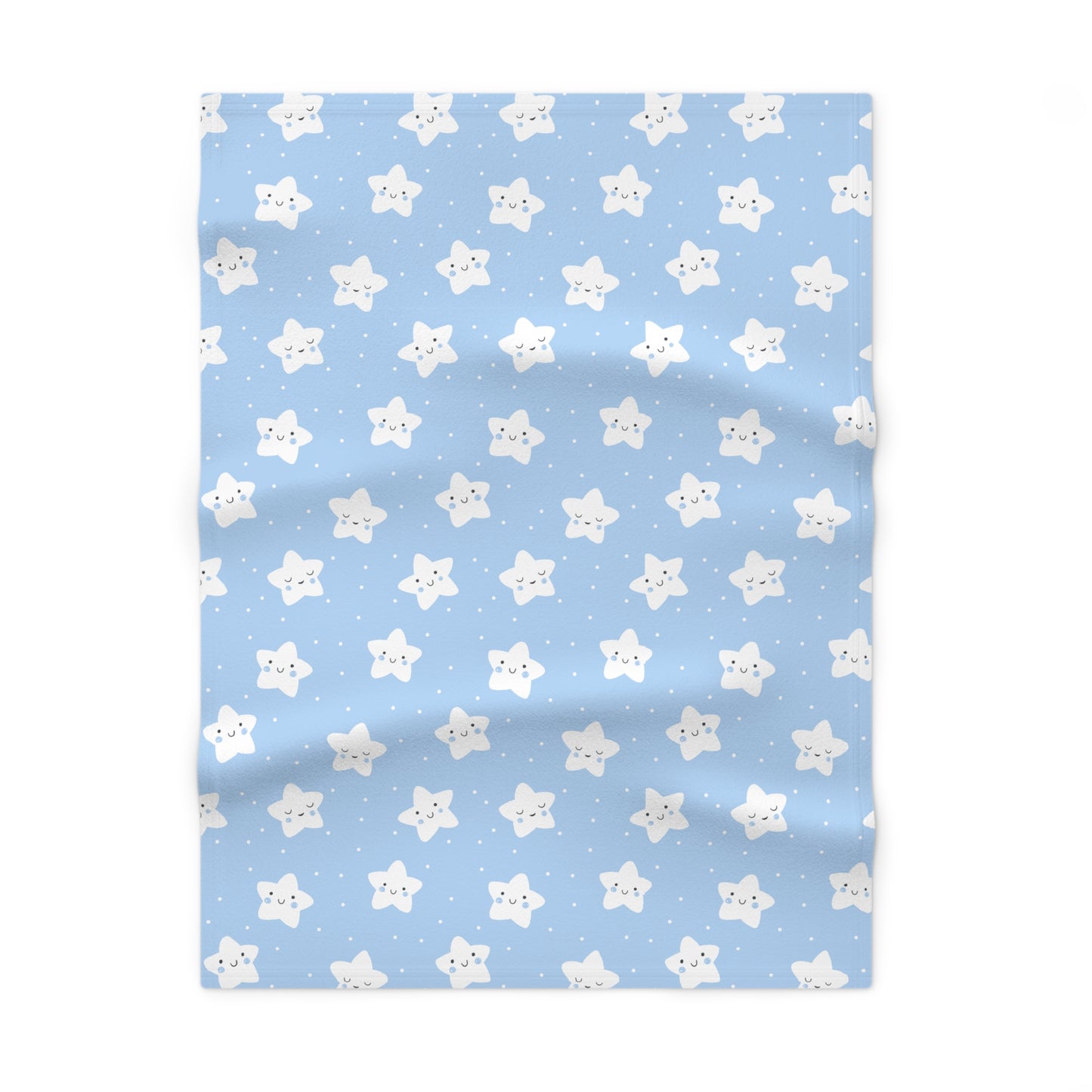 Cute and Cuddly White and Blue Happy Sleepy Stars Soft Fleece Baby Blanket