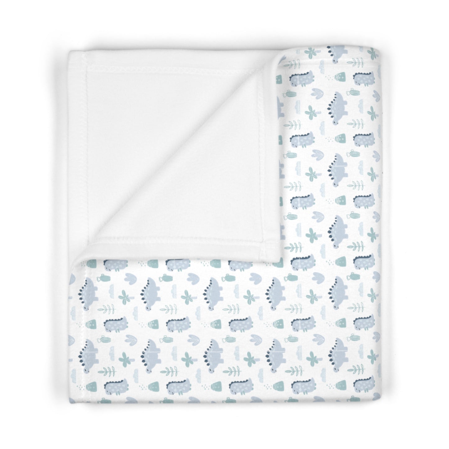 Cute and Cuddly Blue and Green Happy Dinosaur Soft Fleece Baby Blanket