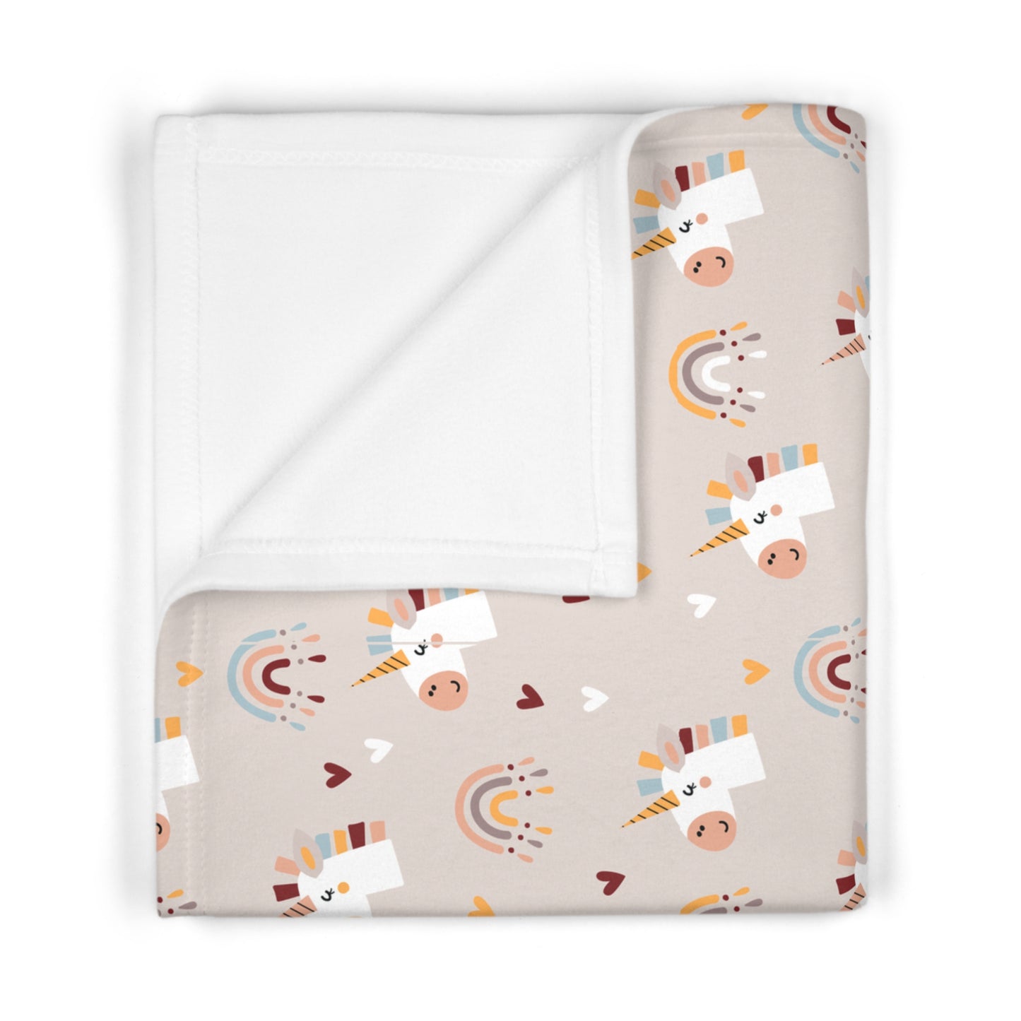 Cute and Cuddly Hush White Unicorns Hearts and Rainbows Soft Fleece Baby Blanket