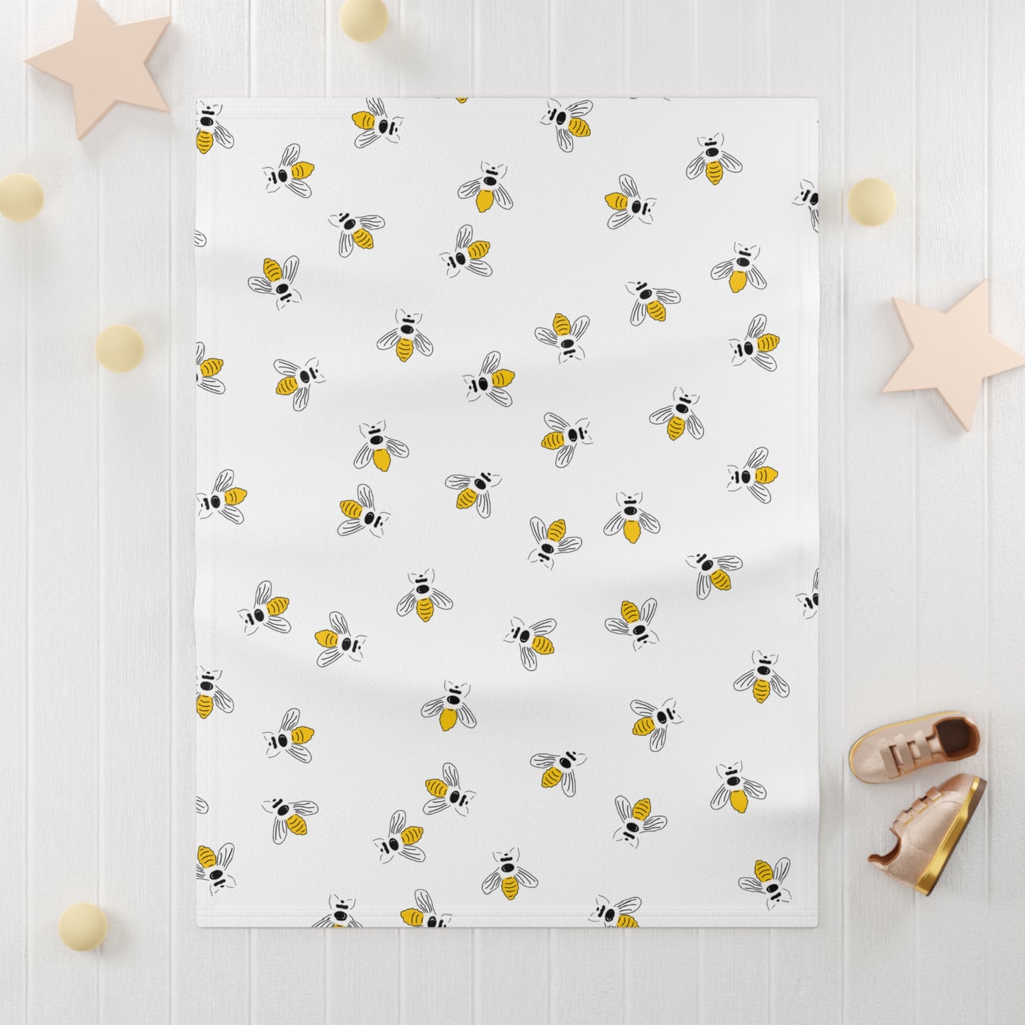 Cute and Cuddly Yellow Buzzy Bees Soft Fleece Baby Blanket