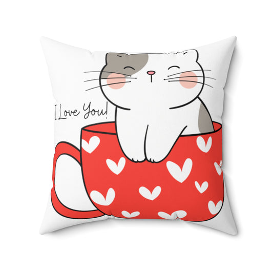 I Love You Valentines Day Gift Kitty Cat Comfort Spun Polyester Square Pillow