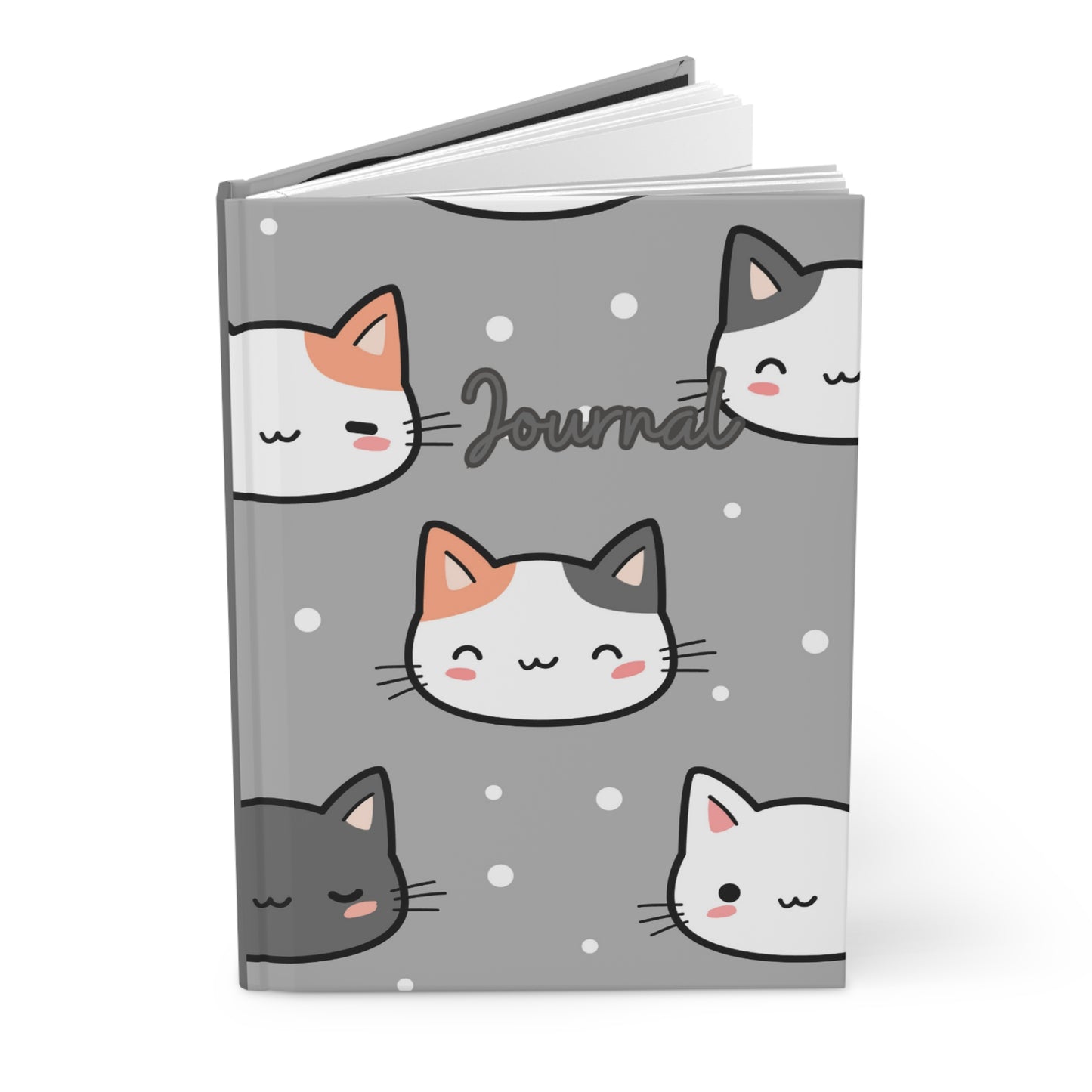 Gray Cats and Dots Hardcover Journal Matte