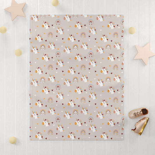 Cute and Cuddly Hush White Unicorns Hearts and Rainbows Soft Fleece Baby Blanket