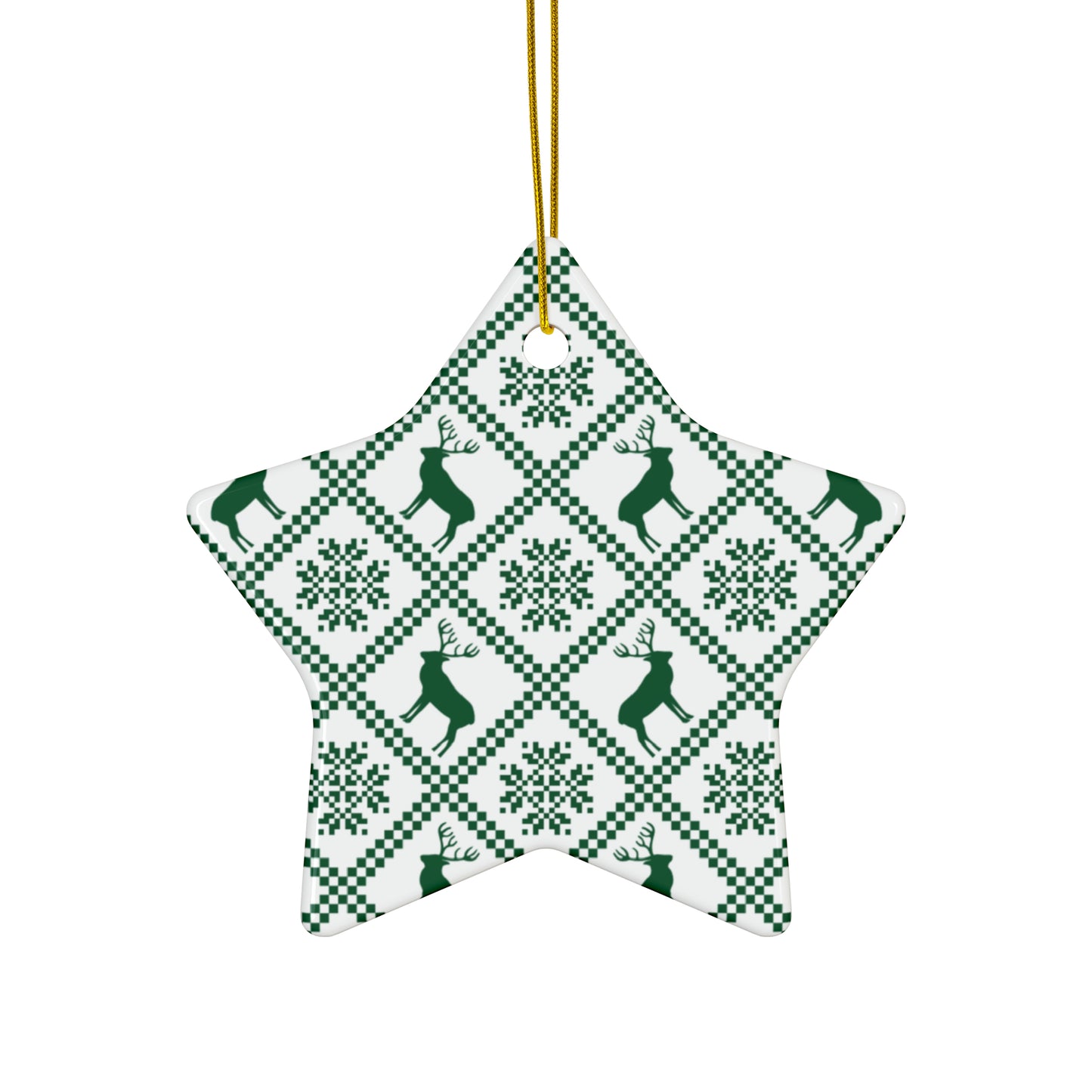 Reindeer Pattern Scandinavian Christmas Ceramic Ornaments (1pc, 3pcs, 5pcs, 10pcs)