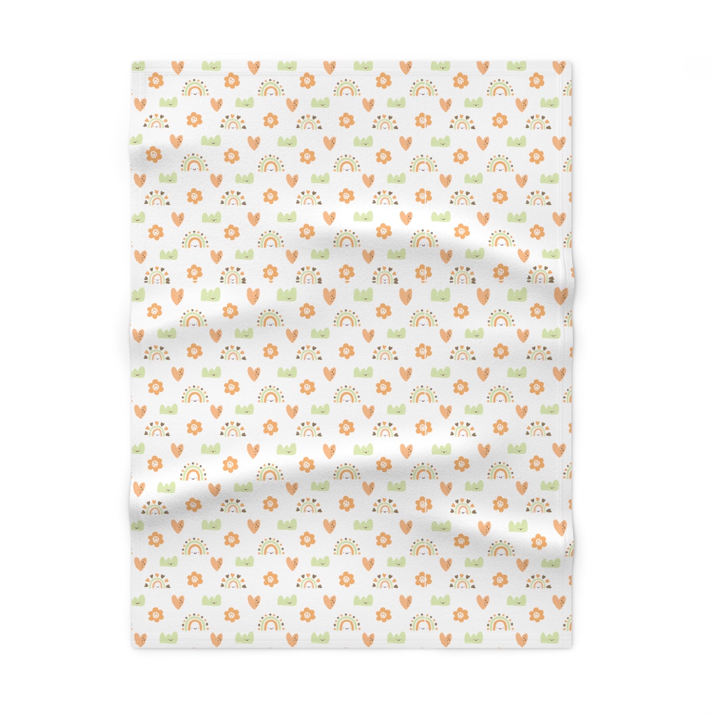 Cute and Cuddly Green Orange Brown Happy Hearts Rainbows Flowers Soft Fleece Baby Blanket