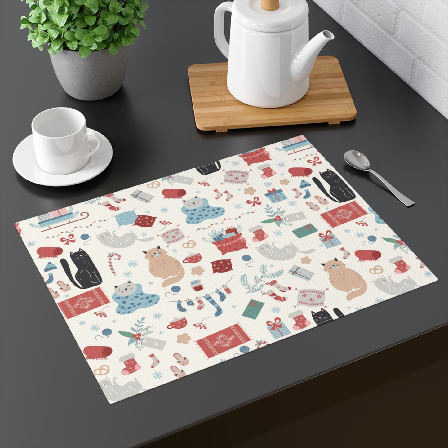Cozy Cat Christmas Placemat, 1pc