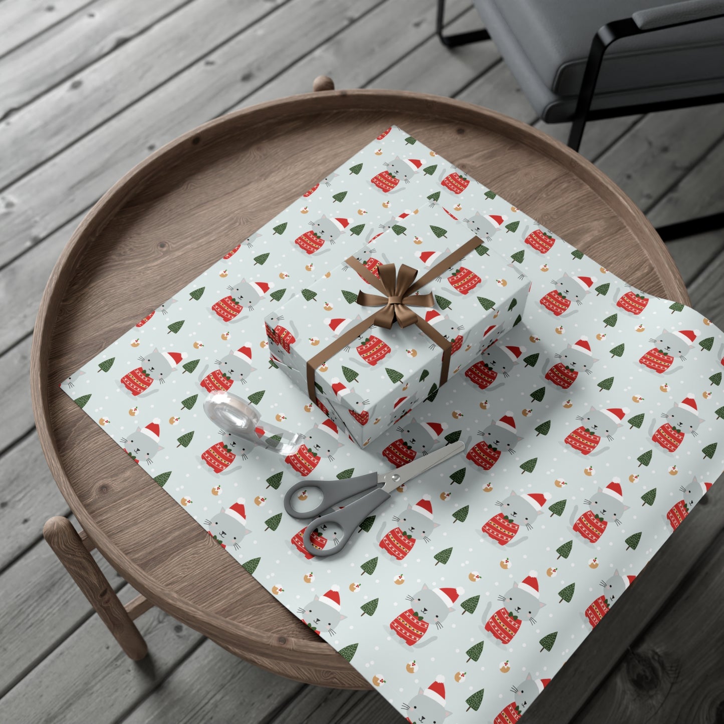 Gray Cat Christmas Gift Wrap Papers