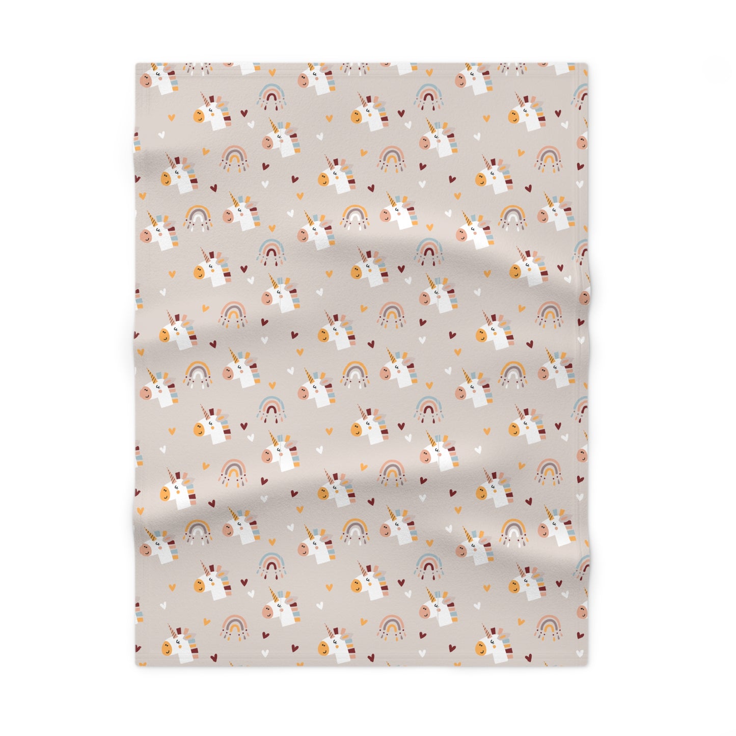 Cute and Cuddly Hush White Unicorns Hearts and Rainbows Soft Fleece Baby Blanket