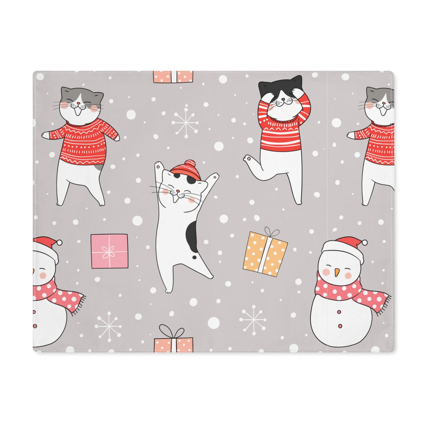 Snowmen Gifts and Cats Christmas Placemat, 1pc