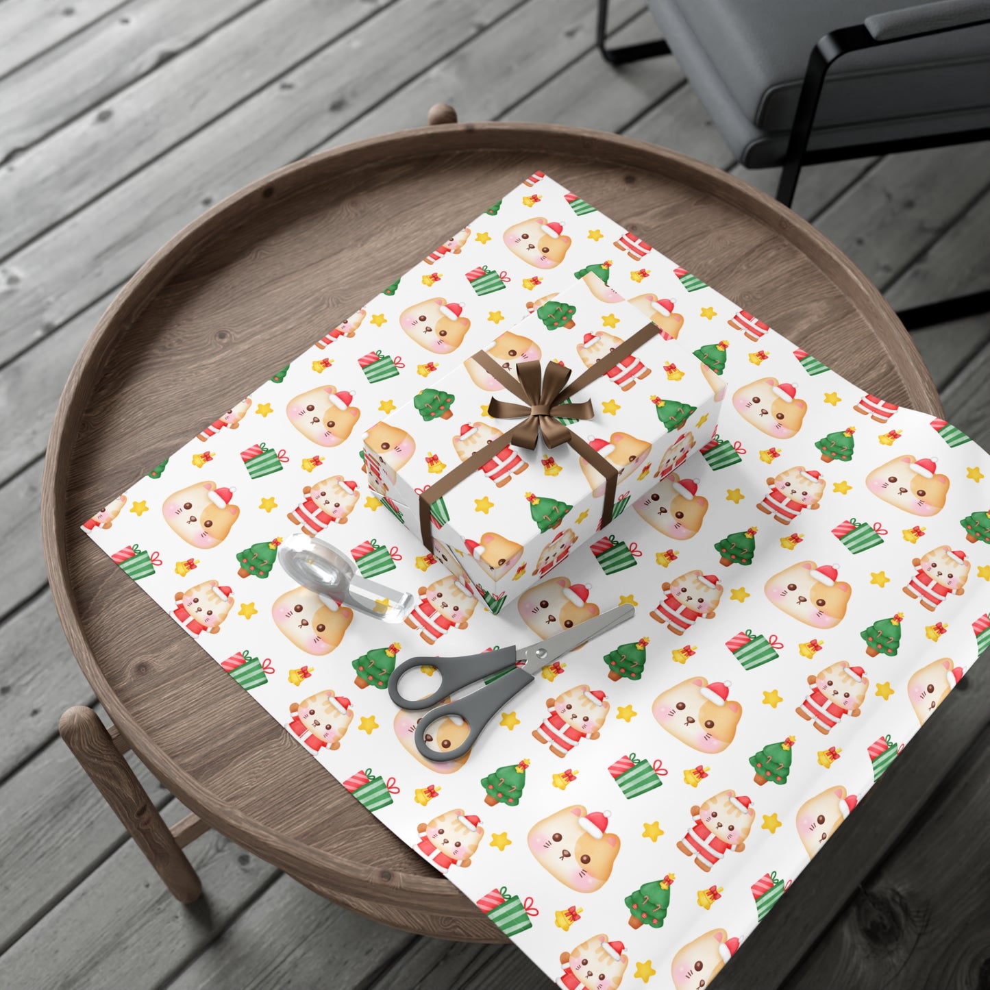 Yellow and White Cat Christmas Gift Wrap Papers