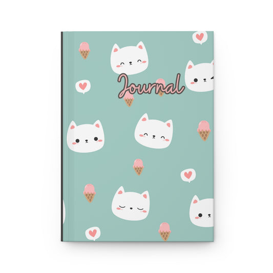 Pink and Green Cats Hearts and Ice Cream Hardcover Journal Matte