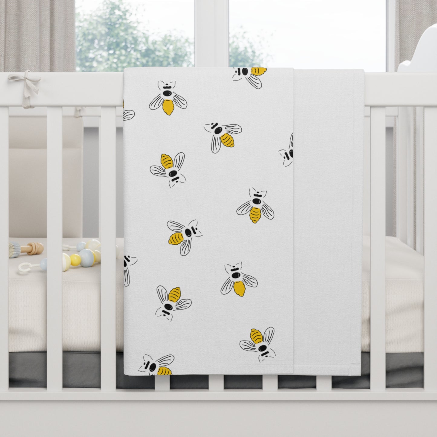 Cute and Cuddly Yellow Buzzy Bees Soft Fleece Baby Blanket