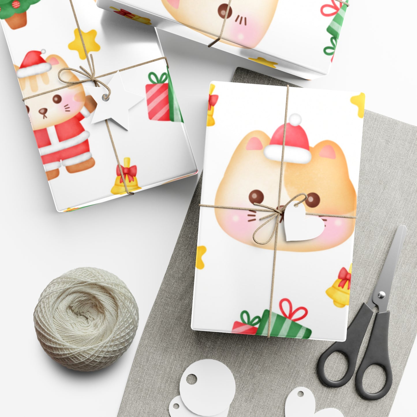 Yellow and White Cat Christmas Gift Wrap Papers