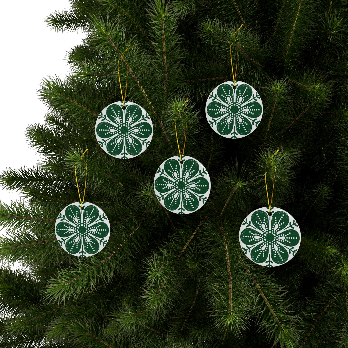 Floral Dots Scandinavian Christmas Ceramic Ornaments (1pc, 3pcs, 5pcs, 10pcs)