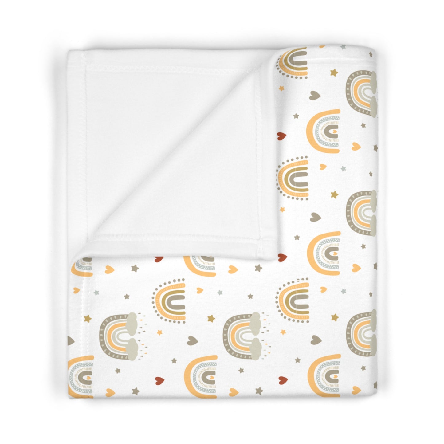 Cute and Cuddly Orange Green and Blue Rainbows with Hearts and Stars Soft Fleece Baby Blanket
