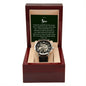Congratulations Son Men's Openwork Watch with Mahogany Box and Message Card