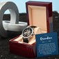 Congratulations Grandson Men's Openwork Watch with Mahogany Box and Message Ca