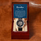 Congratulations Grandson Men's Openwork Watch with Mahogany Box and Message Ca
