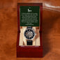 Congratulations Son Men's Openwork Watch with Mahogany Box and Message Card