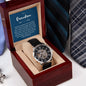 Congratulations Grandson Men's Openwork Watch with Mahogany Box and Message Ca