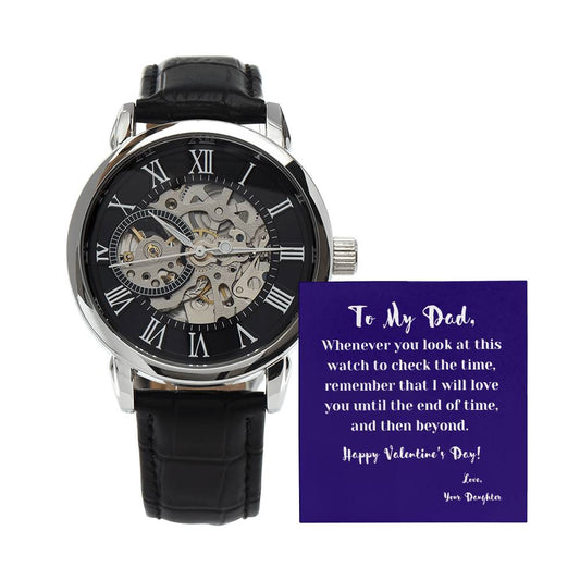 To Dad from Daughter on Valentine's Day | Thoughtful Gifts for Him | Men's Openwork Watch with Message Card