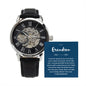 Congratulations Grandson Men's Openwork Watch with Mahogany Box and Message Ca
