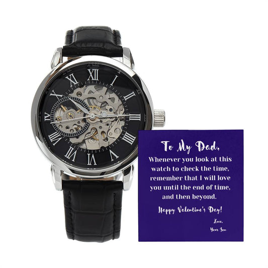To Dad from Son on Valentine's Day | Thoughtful Gifts for Him | Men's Openwork Watch with Message Card