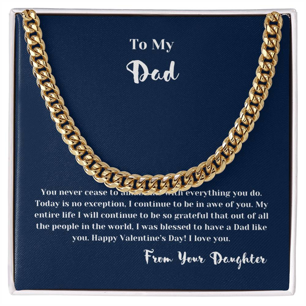 To Dad from Daughter on Valentines Day | Gifts for Him | Cuban Chain Link Necklace with Message Card