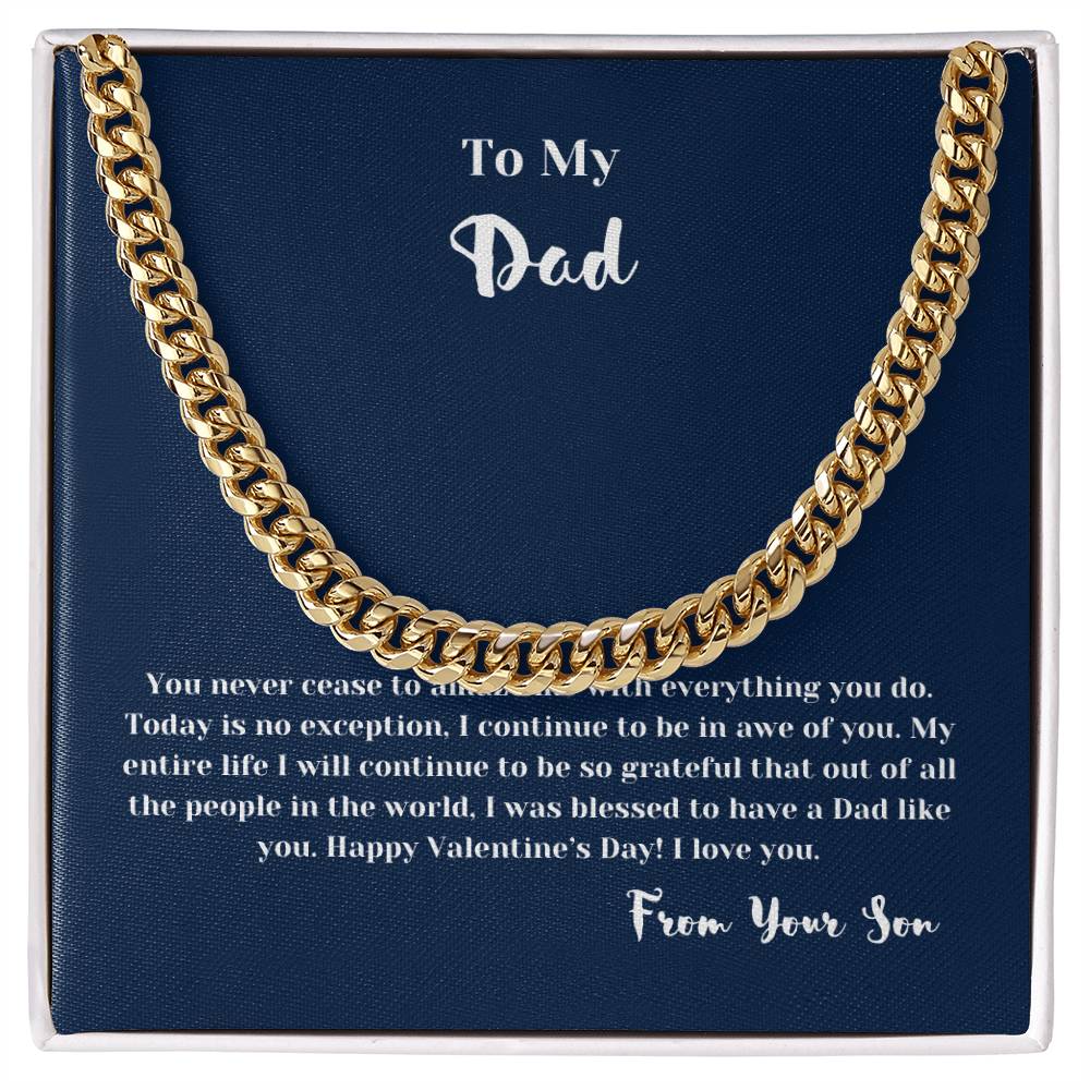 To Dad from Son on Valentines Day | Gifts for Him | Cuban Chain Link Necklace with Message Card