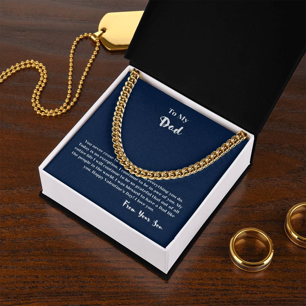 To Dad from Son on Valentines Day | Gifts for Him | Cuban Chain Link Necklace with Message Card