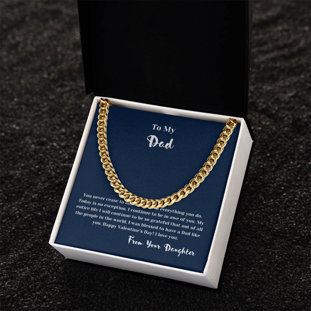 To Dad from Daughter on Valentines Day | Gifts for Him | Cuban Chain Link Necklace with Message Card