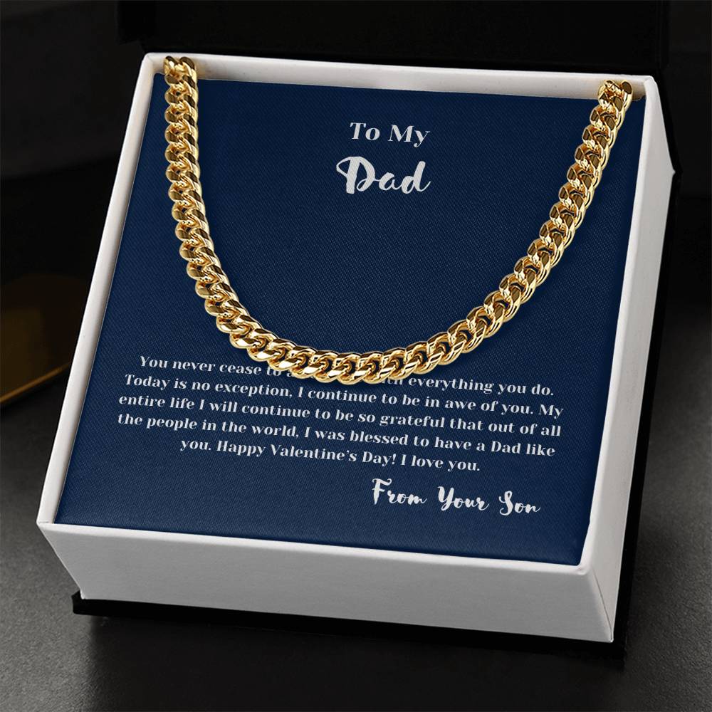 To Dad from Son on Valentines Day | Gifts for Him | Cuban Chain Link Necklace with Message Card