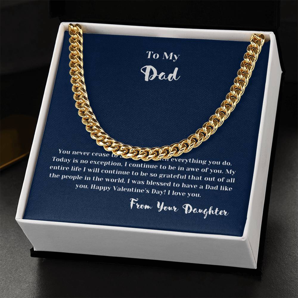To Dad from Daughter on Valentines Day | Gifts for Him | Cuban Chain Link Necklace with Message Card